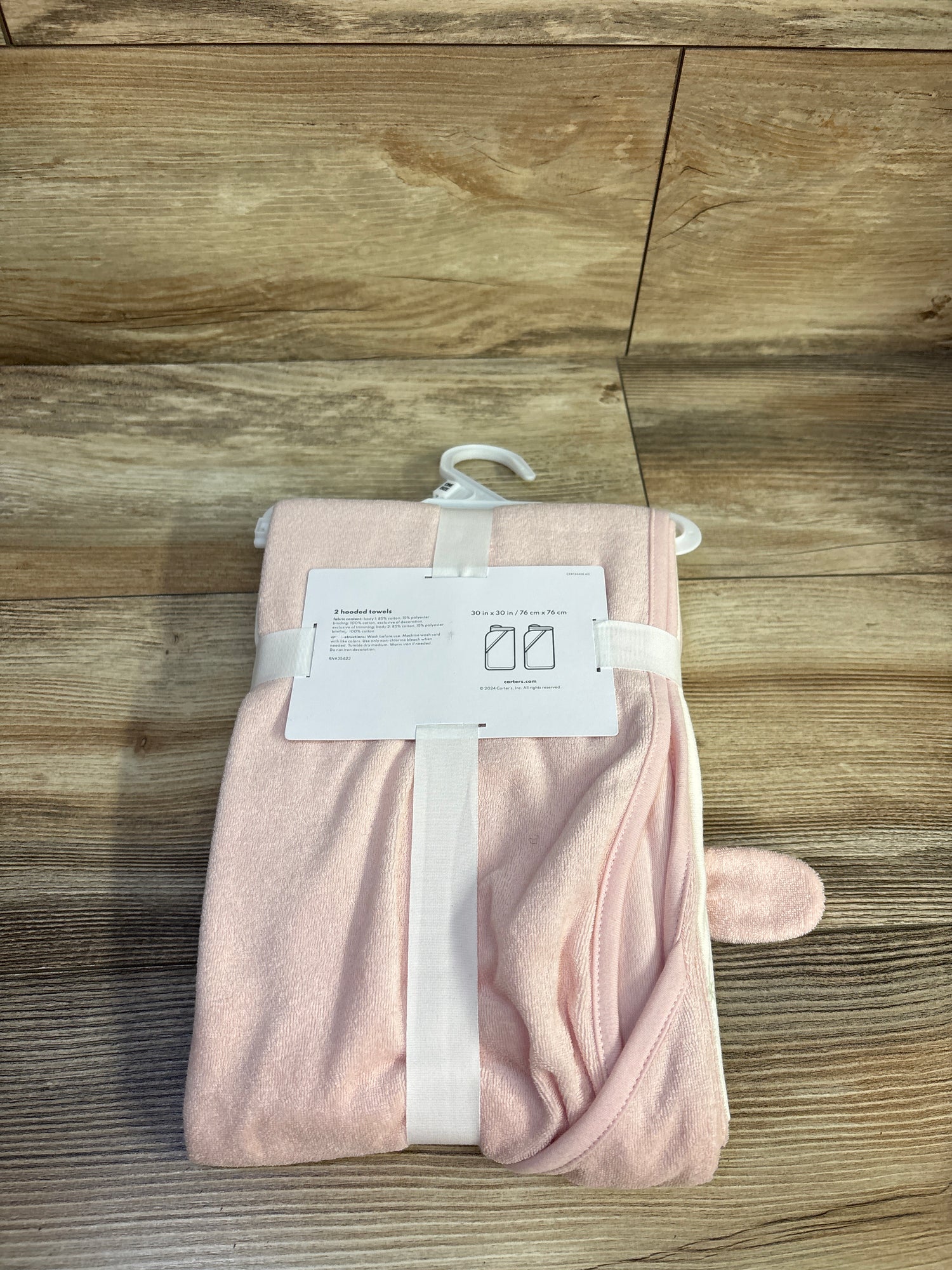 NEW Carter's 2pk Hooded Bath Towels Bunny Pink
