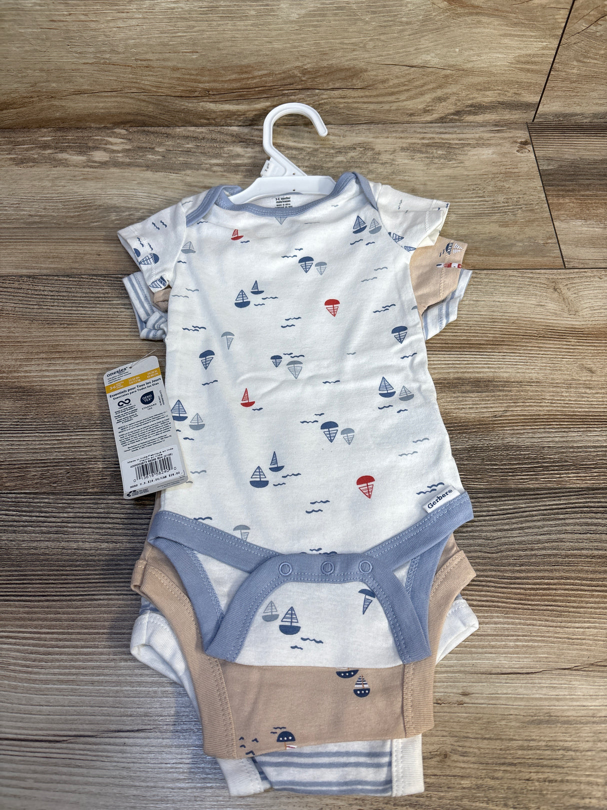 NEW Gerber 3pk Hello Crab Striped Bodysuit Set White sz 3-6m