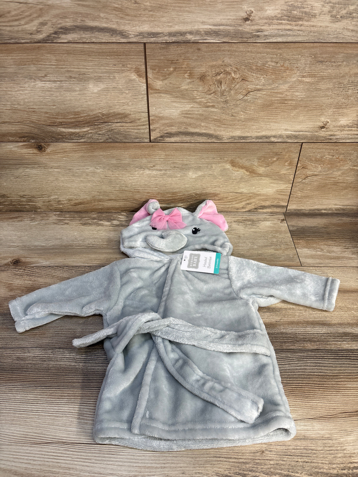 NEW Hudson Baby Hooded Bath Robe Elephant Grey sz 0-9m