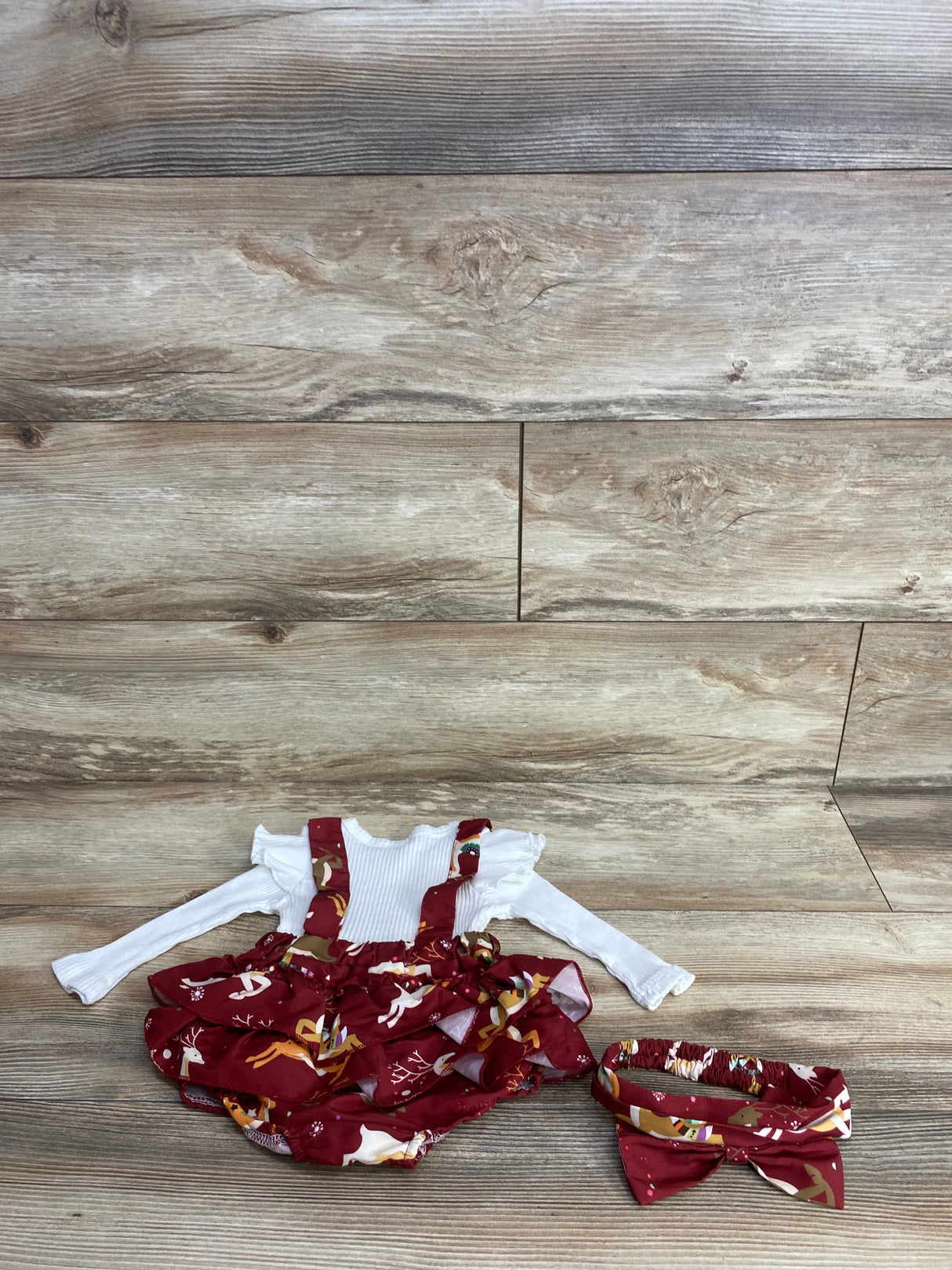 3pc Ribbed Christmas Bodysuit Dress Set White sz 6-9m