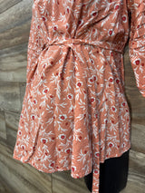 Isabel Maternity Floral Waist Tie Dress Coral sz Medium
