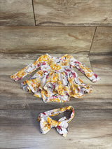Little Legends 2pc Pumpkin Bodysuit Dress & Headband Set White sz 0-3m