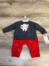 NEW Cat & Jack 2pc Dino Cupid Sweatshirt Set Grey sz 0-3m
