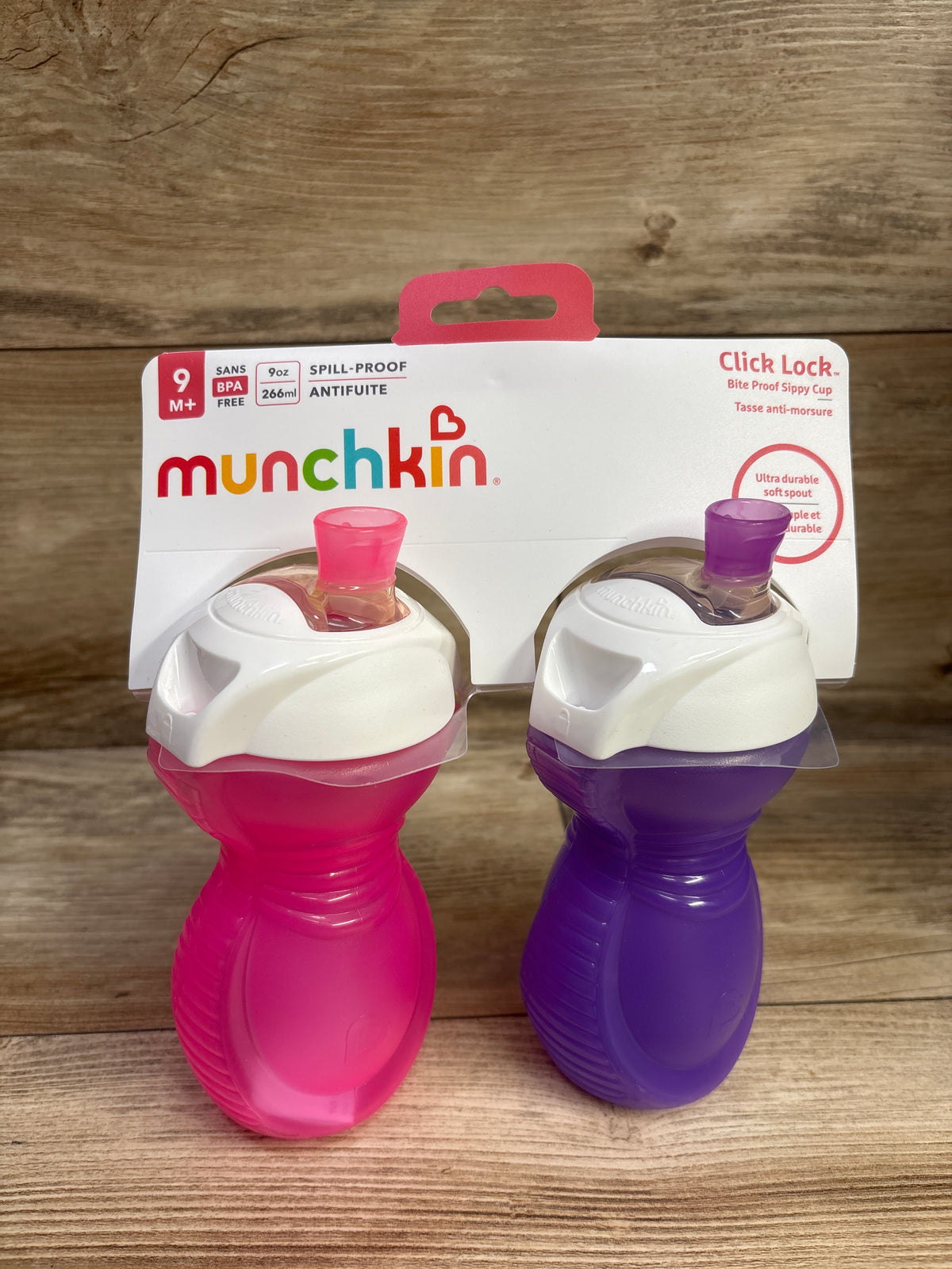 NEW Munchkin Click Lock Bite Proof Sippy Cups Pink/Purple 9oz 2pk
