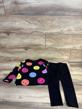 Kids black long sleeve shirt with colorful smiley faces and matching black leggings