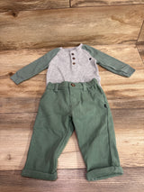 Oshkosh 2pc Waffle Knit Henley Bodysuit & Pants Set Green sz 6m