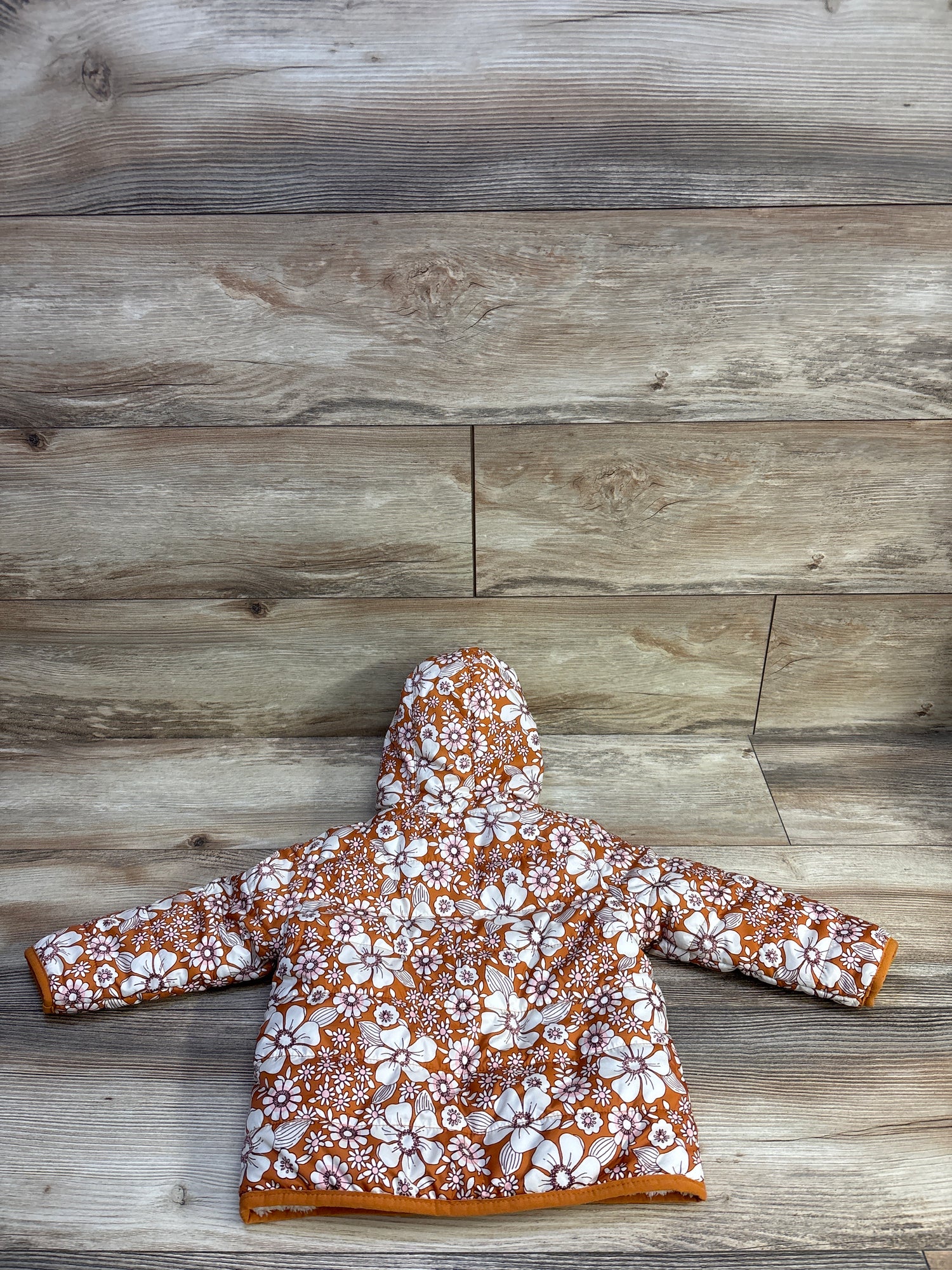 YKK Floral Fur Lined Puffer Jacker Orange sz 3T