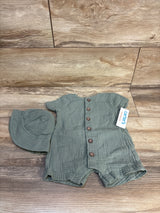 NEW Just One You Button-Up Romper & Hat 2pc Set Green sz 3m