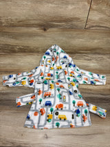 Car Print Plush Hooded Bath Robe White sz 0-9m