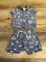 Just One You 2pc Chambray Button-Up Shirt & Shorts Set Blue sz 6m