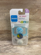 NEW MAM Air Night 2pk Pacifiers, Glow-in-the-Dark Blue/Clear 6m+