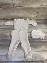 Nicole Miller 3pc Cable Knit Sweater, Pants, & Hat Set Tan sz 3/6m