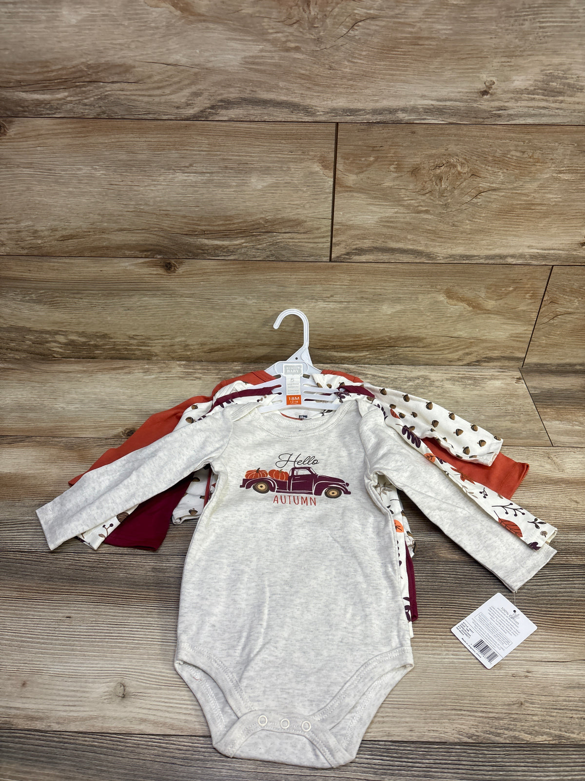 NEW Hudson Baby 5pk Long Sleeve Autumn Bodysuit Set Grey sz 18m