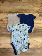 Happy Threads x Star Wars 3-pack baby bodysuits in tan, navy blue, and light blue with prints