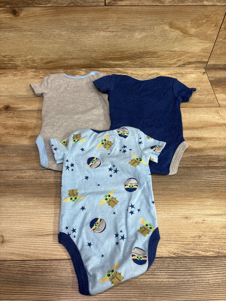 Happy Threads x Star Wars 3-pack baby bodysuits in tan, navy blue, and light blue with prints