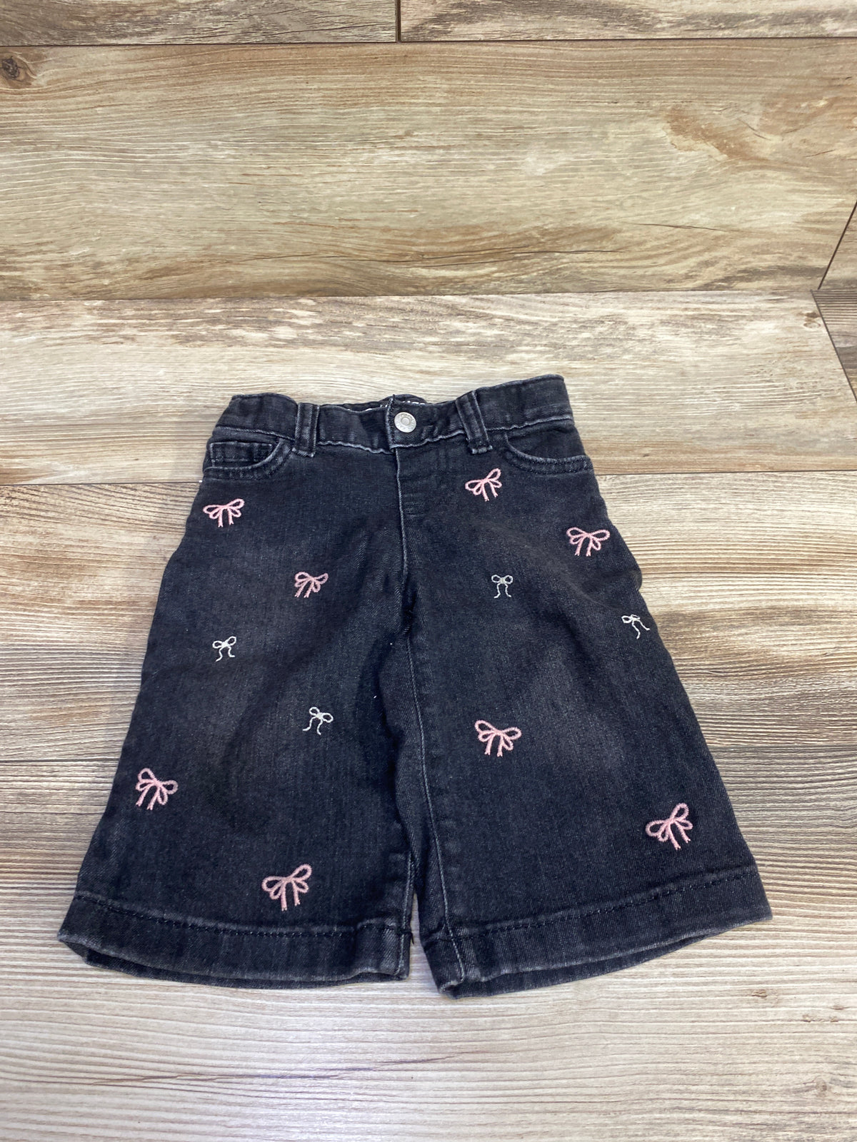 Cat & Jack Embroidered Bow Wide Leg Jeans Black sz 12m