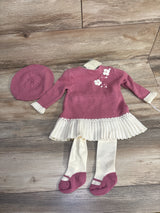 NEW Max Studio Baby 3pc Knitted Dress & Footed Stockings Pink sz 3-6m