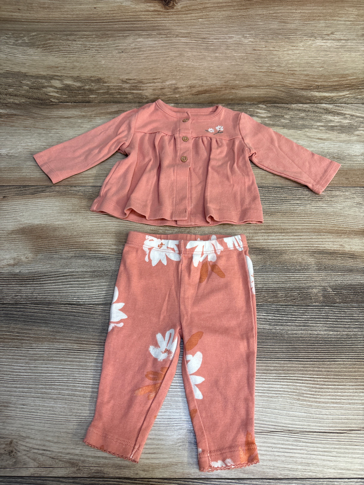 Carter's Floral Button Up Shirt & Leggings Set Pink sz 3m