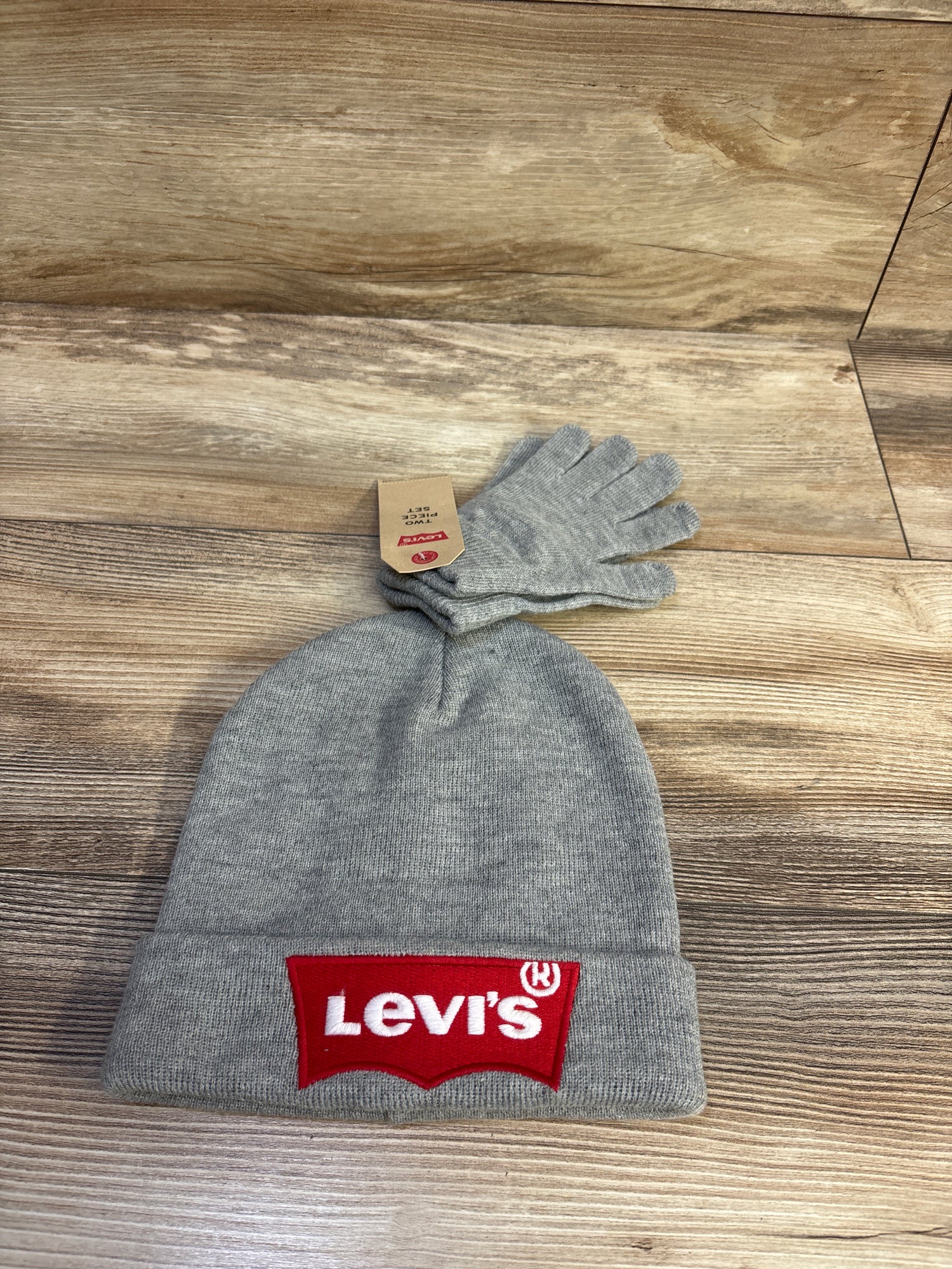 NEW Levi's 2pc Knit Hat & Gloves Grey OSFM
