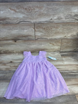 Light purple girls tulle dress with ruffle straps on wood floor, kids resale clothing