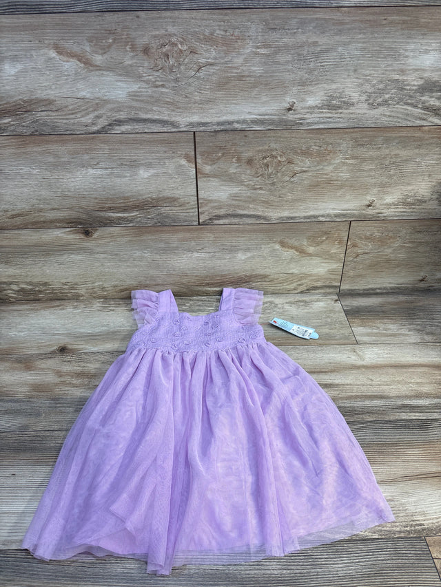 Light purple girls tulle dress with ruffle straps on wood floor, kids resale clothing