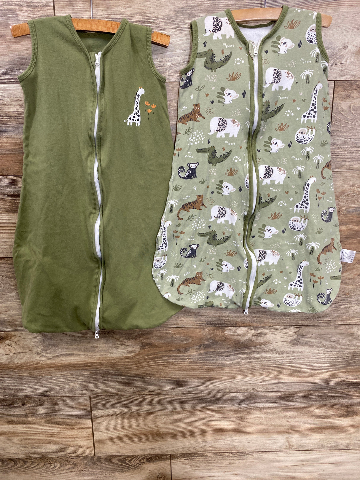 Yoofoss 2pc Animal Print Sleep Sack Olive sz 6-12m