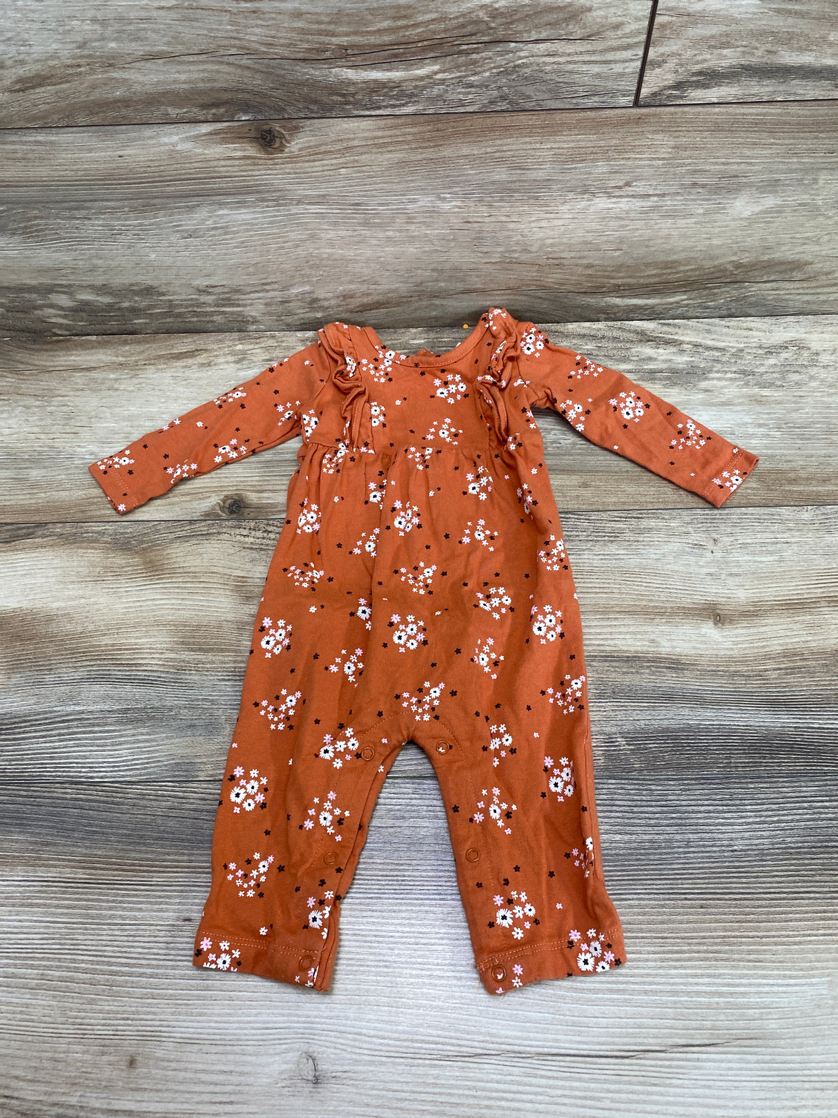 Starting Out Floral Ruffle Trim Coverall Orange sz 6m