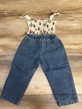 Shein 2pc Butterfly Print Smocked Top & Jeans White sz 9-12m