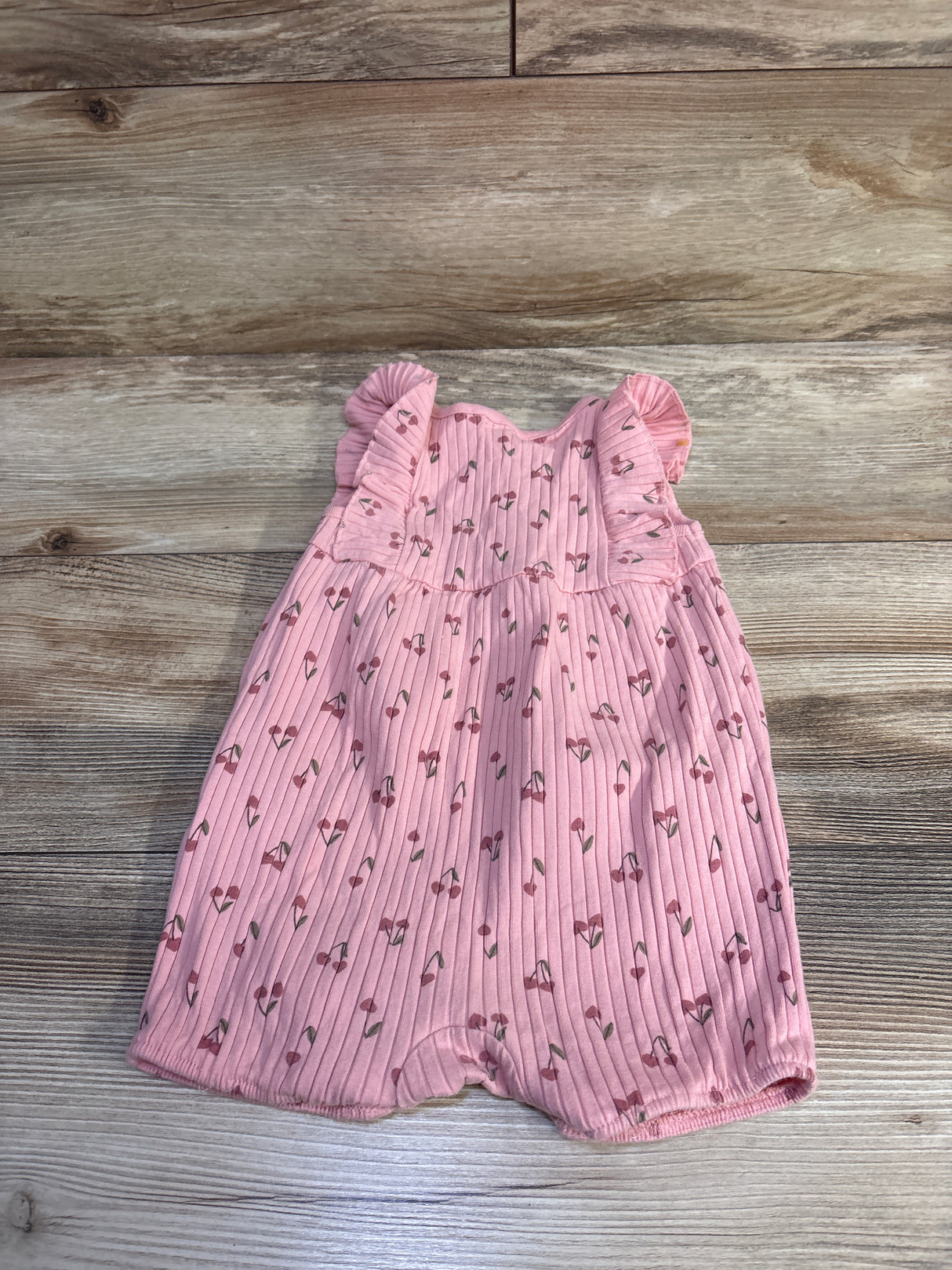 Willow + Whimsy Cherry Ribbed Shortie Romper Pink sz 24m