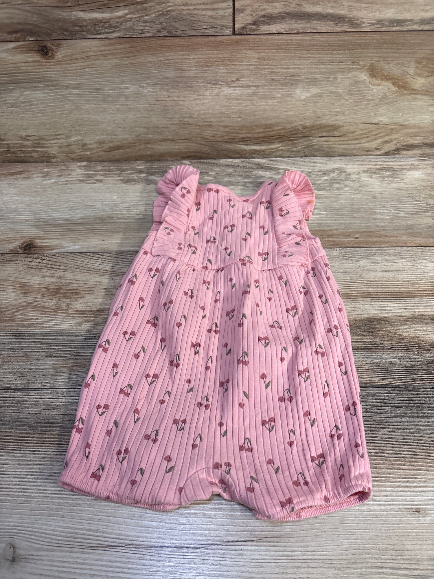 Willow + Whimsy Cherry Ribbed Shortie Romper Pink sz 24m