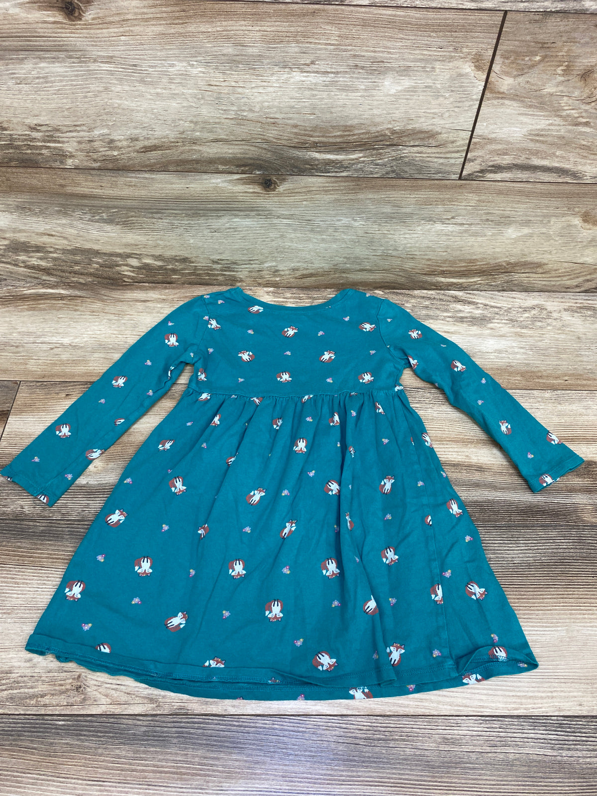 Old Navy Long Sleeve Fox Print Dress Teal sz 4T