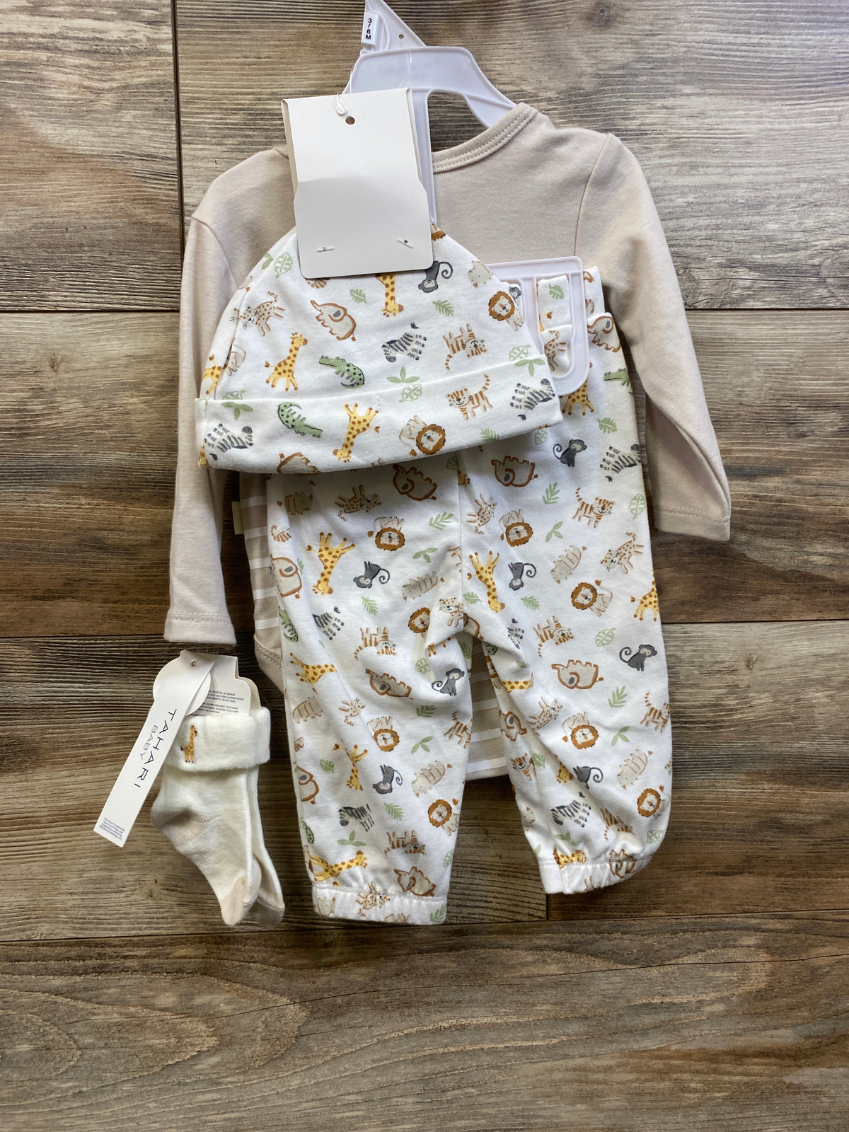 NEW Tahari Baby 4pc Bodysuit Set Beige sz 3/6m