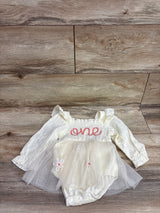 IMEKIS Long Sleeve Smocked 1st Birthday Tulle Romper Cream sz 9-12m