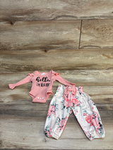 Nicoxijia 2pc Hello, I'm New Here Ribbed Bodysuit & Pants Set Pink sz Newborn