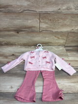 NEW Btween Baby 2pc Fuzzy Knit Sweater Cardigan & Pants Set Pink sz 18m