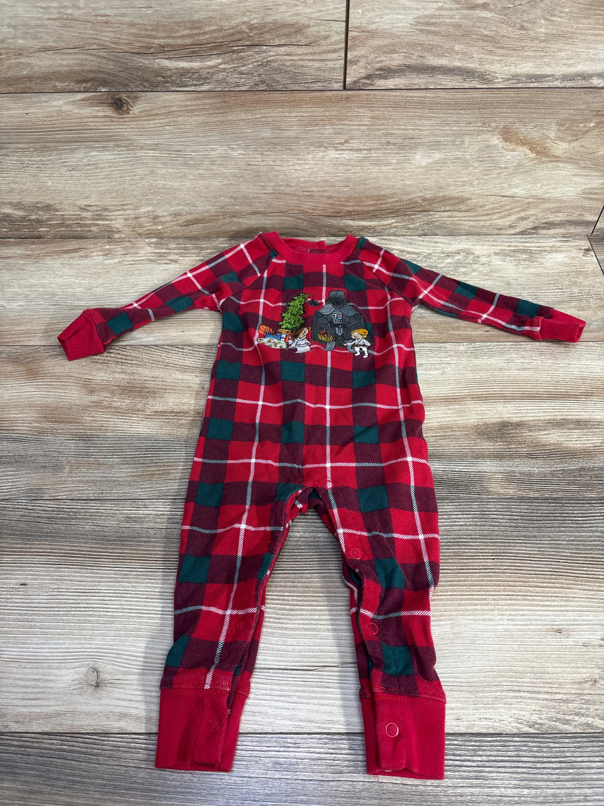 Disney Store Star Wars Plaid Christmas Footless Sleeper Red sz 9-12m