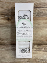 NEW Amazing Baby Sensory Muslin Swaddle Blanket Zebra Black/White 36"x36"