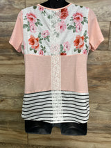 NEW Floral Striped Nursing Shirt Pink/White sz XL