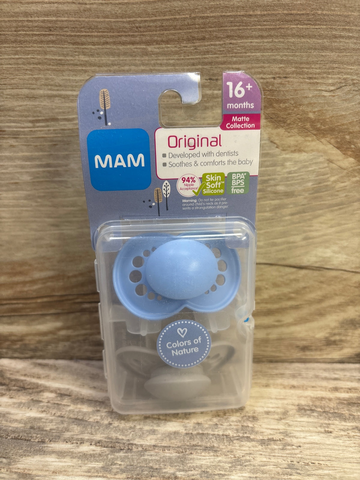NEW MAM Original 2pk Pacifiers, Grey/Blue 16m+