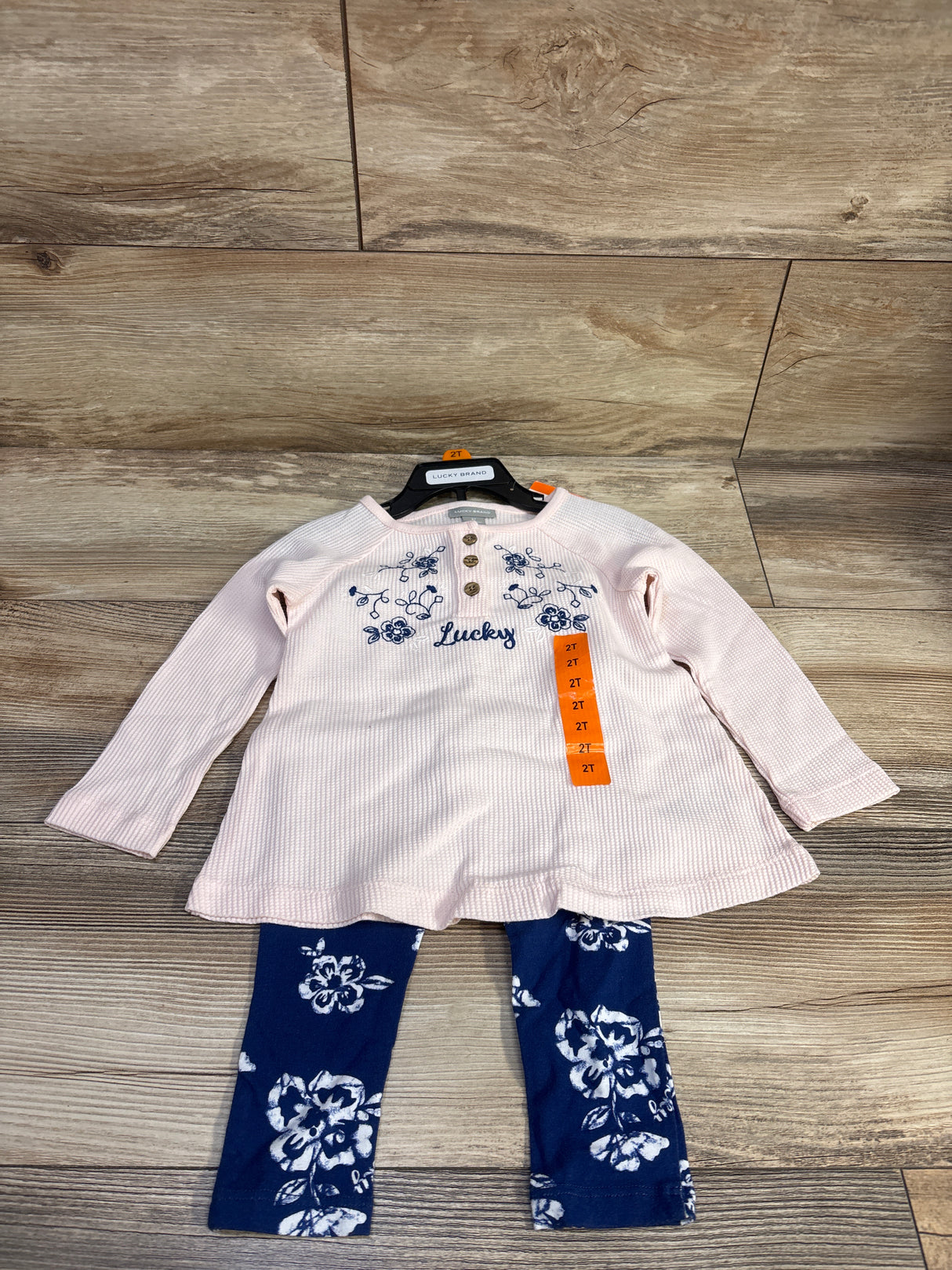 NEW Lucky Brand 2pc Waffle Knit Shirt & Pants Set Pink sz 2T