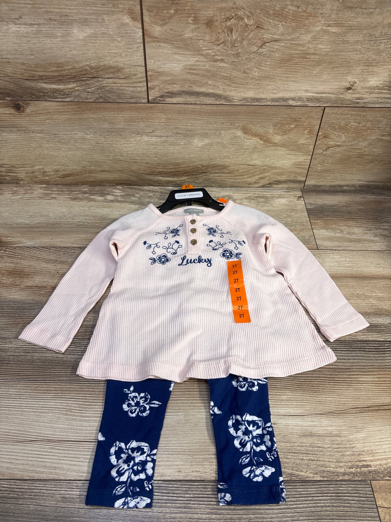 NEW Lucky Brand 2pc Waffle Knit Shirt & Pants Set Pink sz 2T