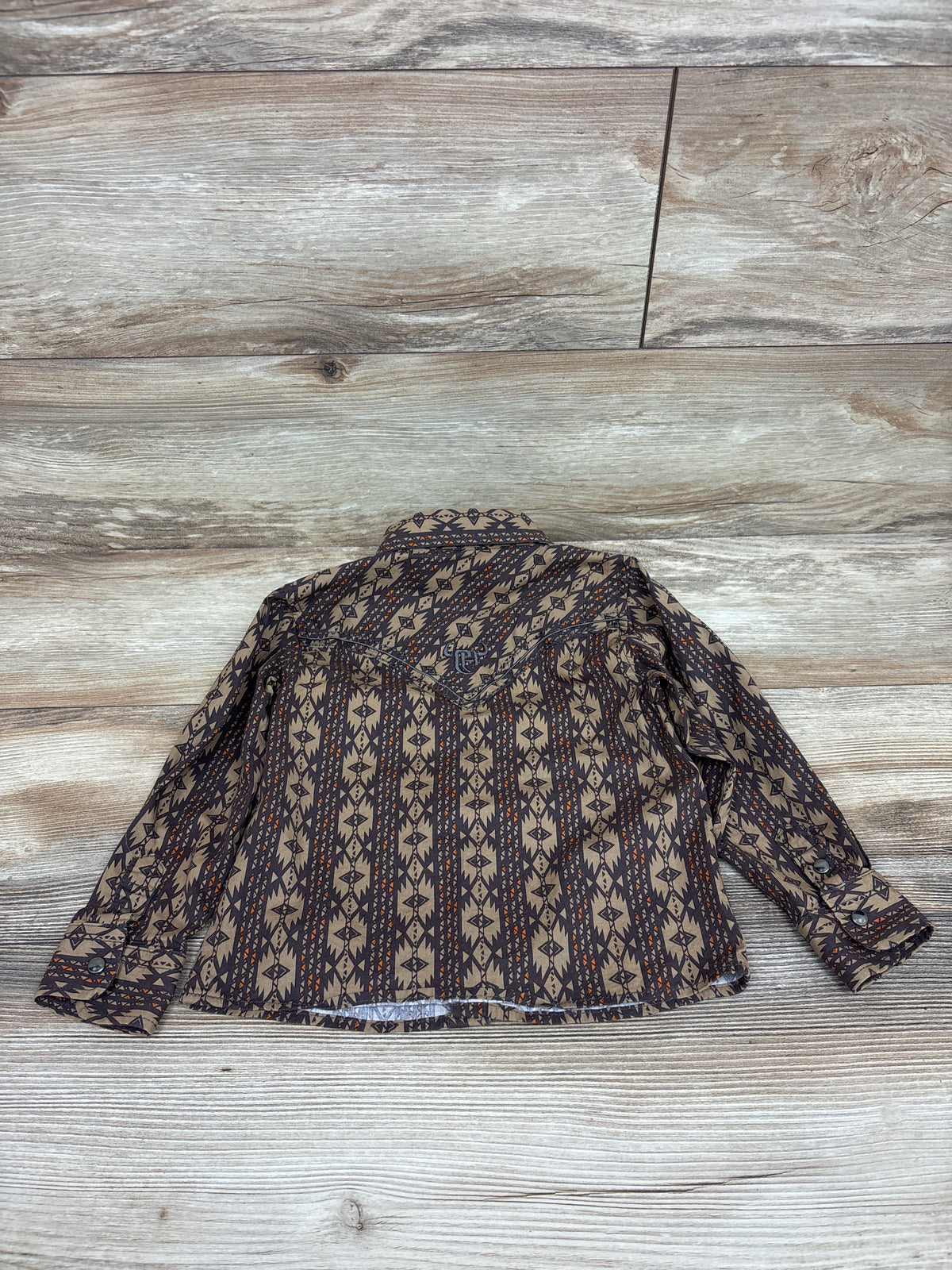 Cowboy Hardware "Tonal Aztec" Long Sleeve Western Shirt in Dark Chocolate Brown sz 2T