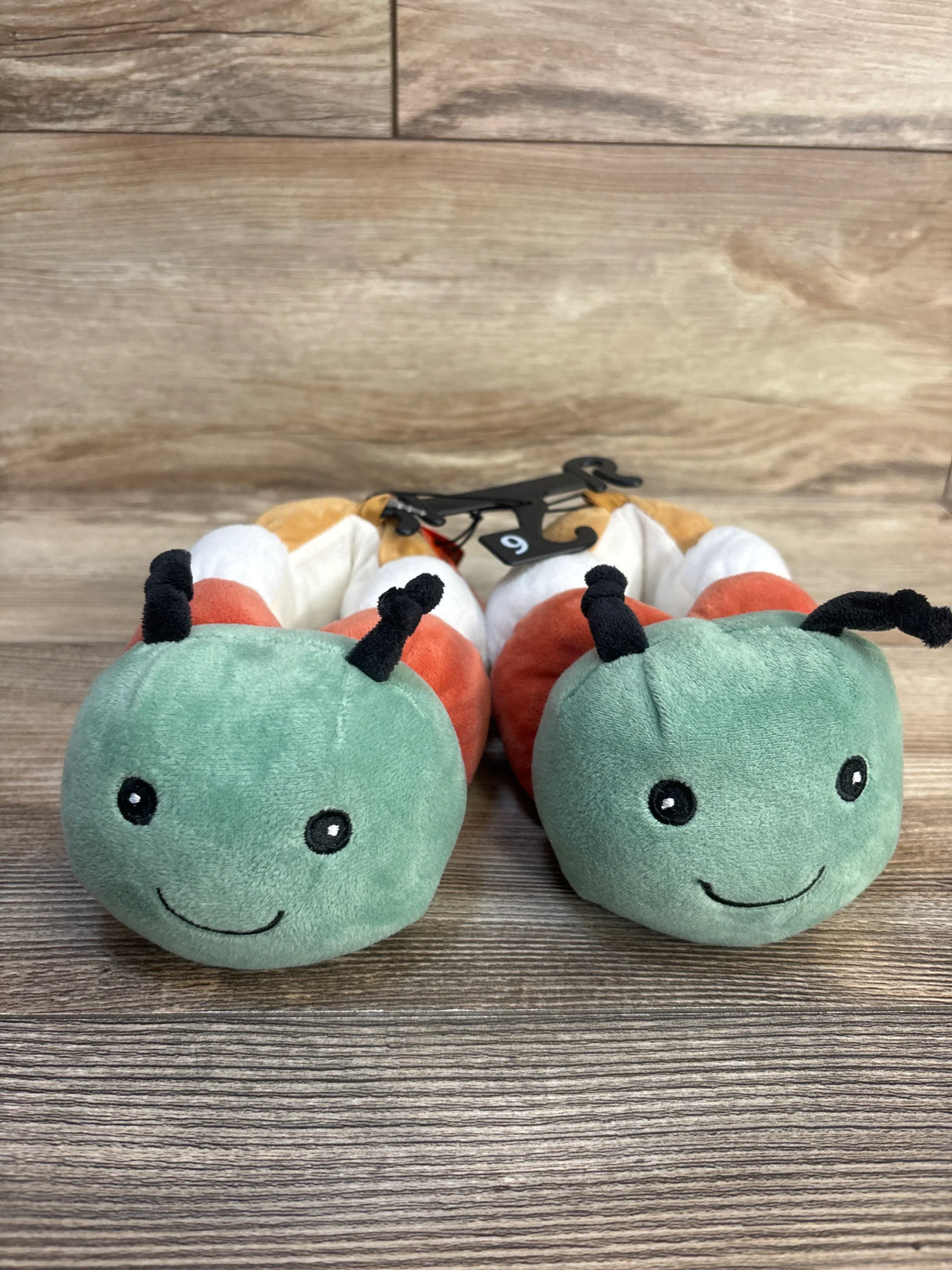 Cute caterpillar plush slippers for kids, soft and colorful with smiling faces