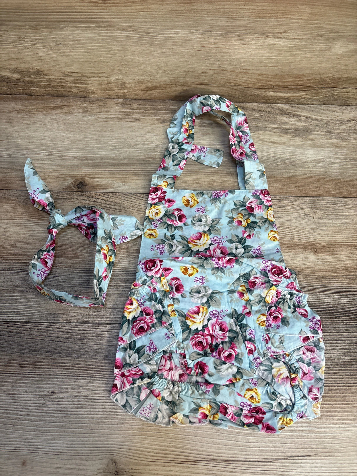 2pc Floral Ruffle Romper + Headwrap Blue sz 12m
