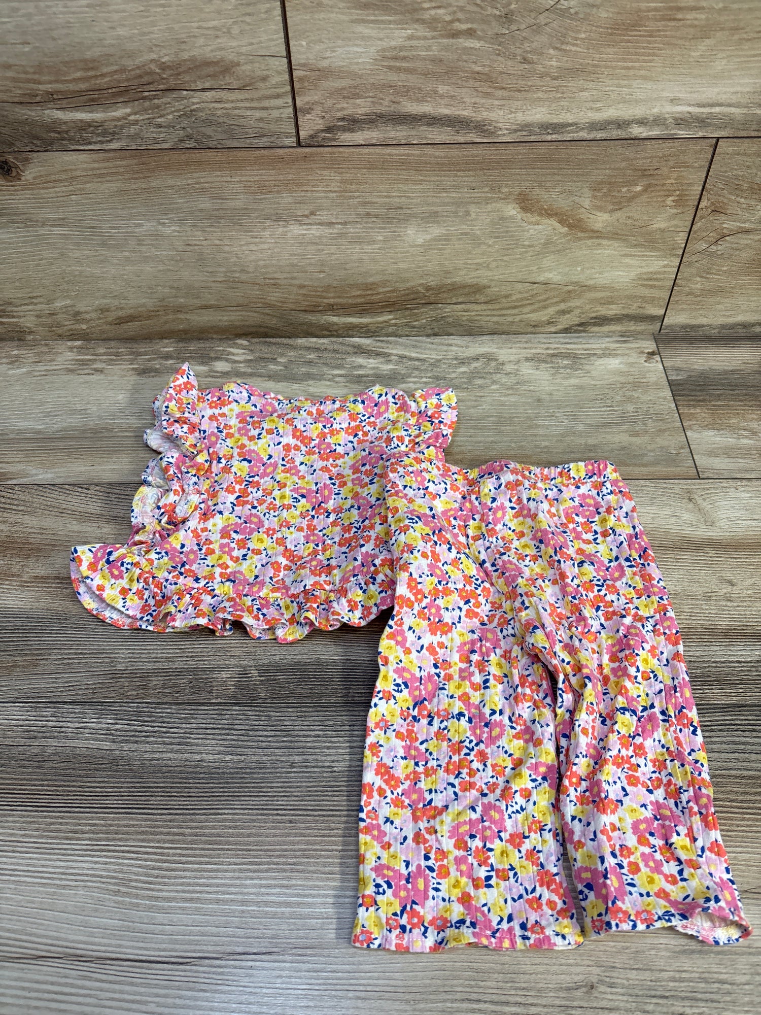 Old Navy 2pc Floral Ribbed Peplum Shirt & Pants Set White sz 6-12m