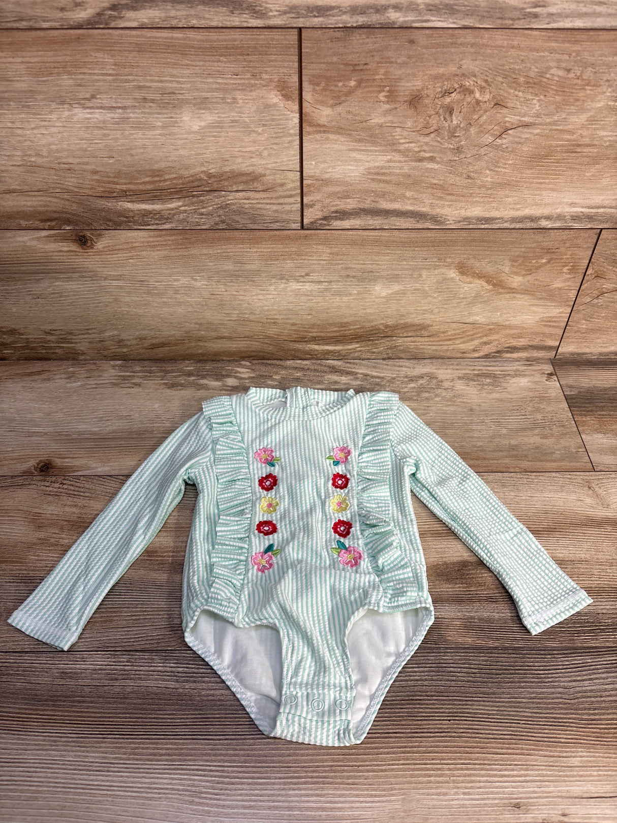 Nicole Miller 1pc Seersucker Embroidered Swimsuit Green sz 24m