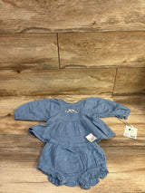 NEW Cloud Island 2pc Gauze Embroidered Peplum Top & Bloomers Set Blue sz 12m
