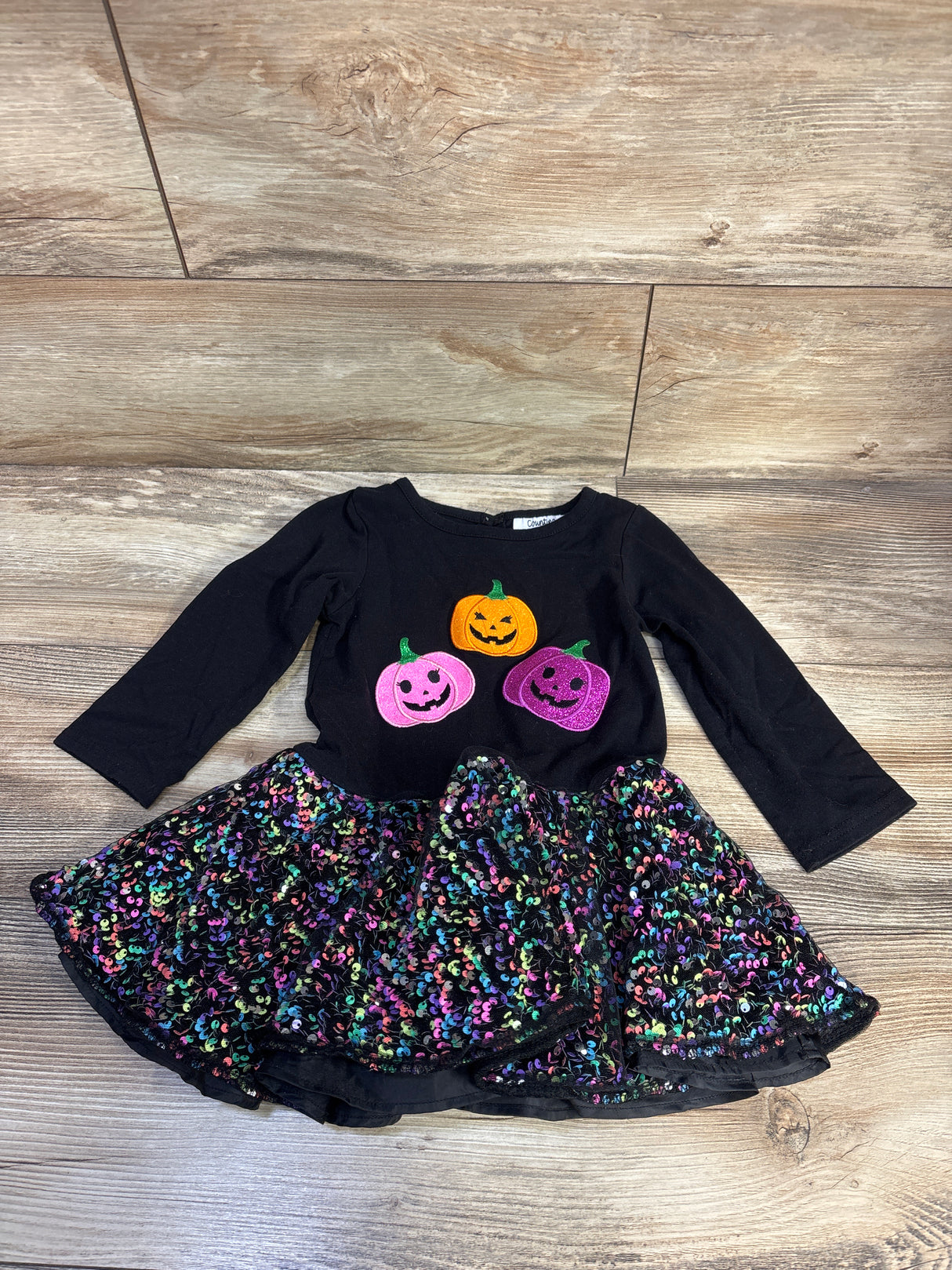 Counting Daisies Embroidered Pumpkin Sequin Tulle Dress Black sz 3T