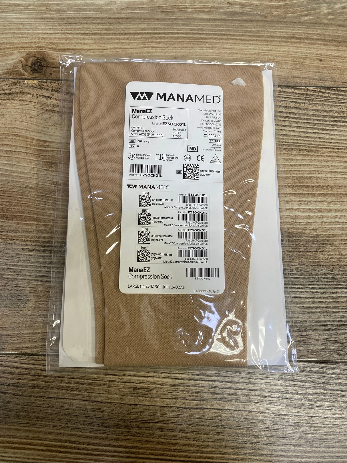 NEW ManaMed Beige Compression Socks sz Large