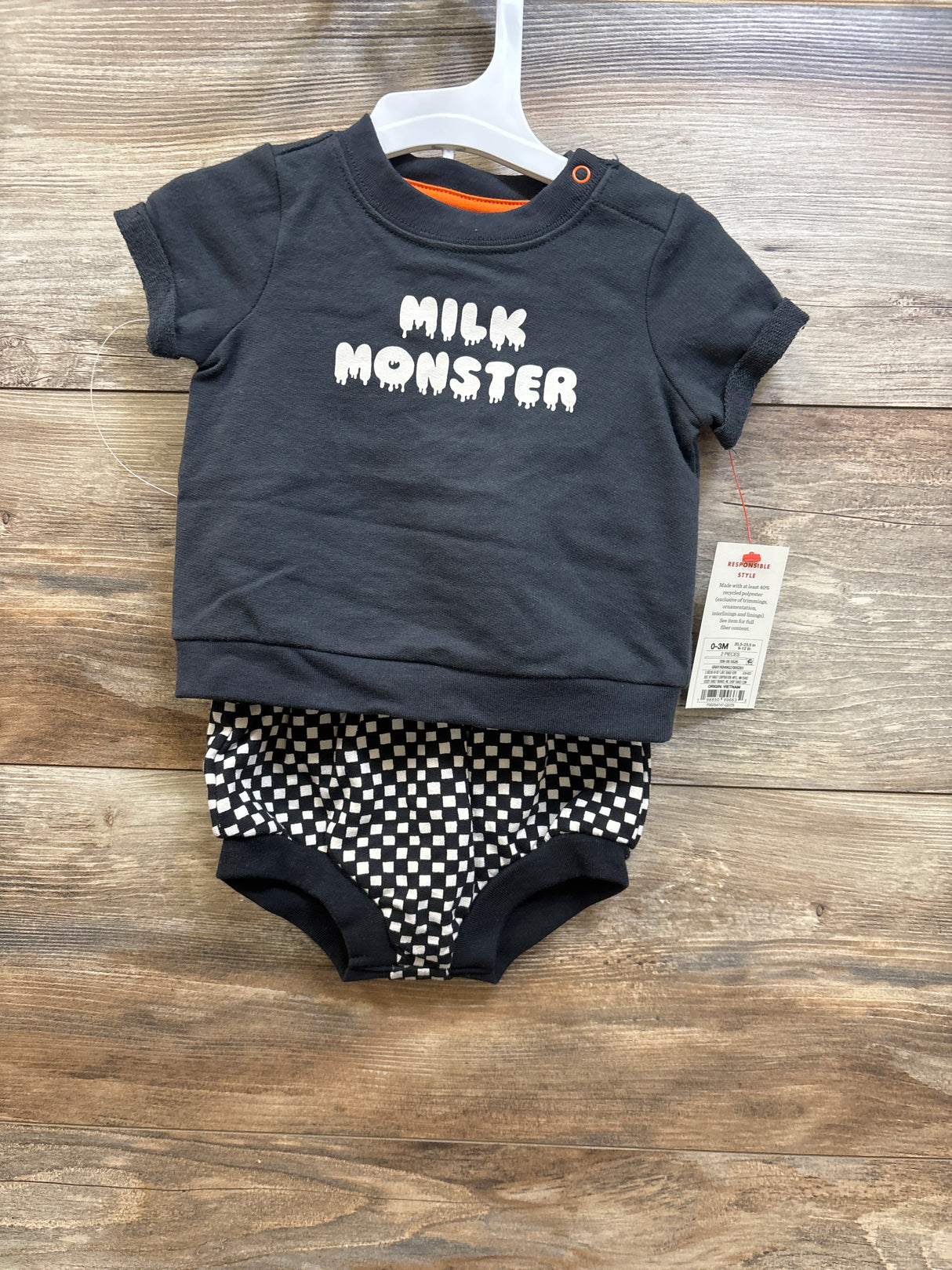 NEW Cat & Jack 2pc Milk Monster Shirt & Shorts Set Grey sz 0-3m